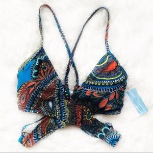 CLEAN WATER TRIBAL PRINT WRAP FRONT BIKINI TOP